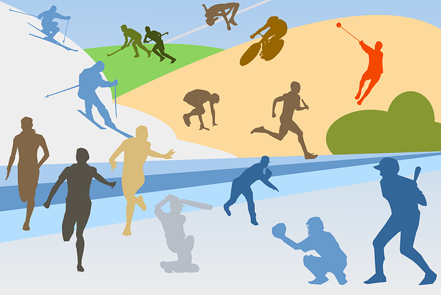 A graphic of silhouettes of different athletes from different sports, shown in a variety of colors.